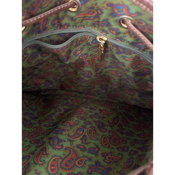 Redwall Italy Leather Drawstring Bucket Bag Etro Paisley Lining Brown Flaw - Picture 5 of 5